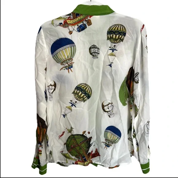 Maeve Anthropologie Hot Air Balloon Silk Retro Whimsical Button Blouse Top - 14 - Picture 2 of 5